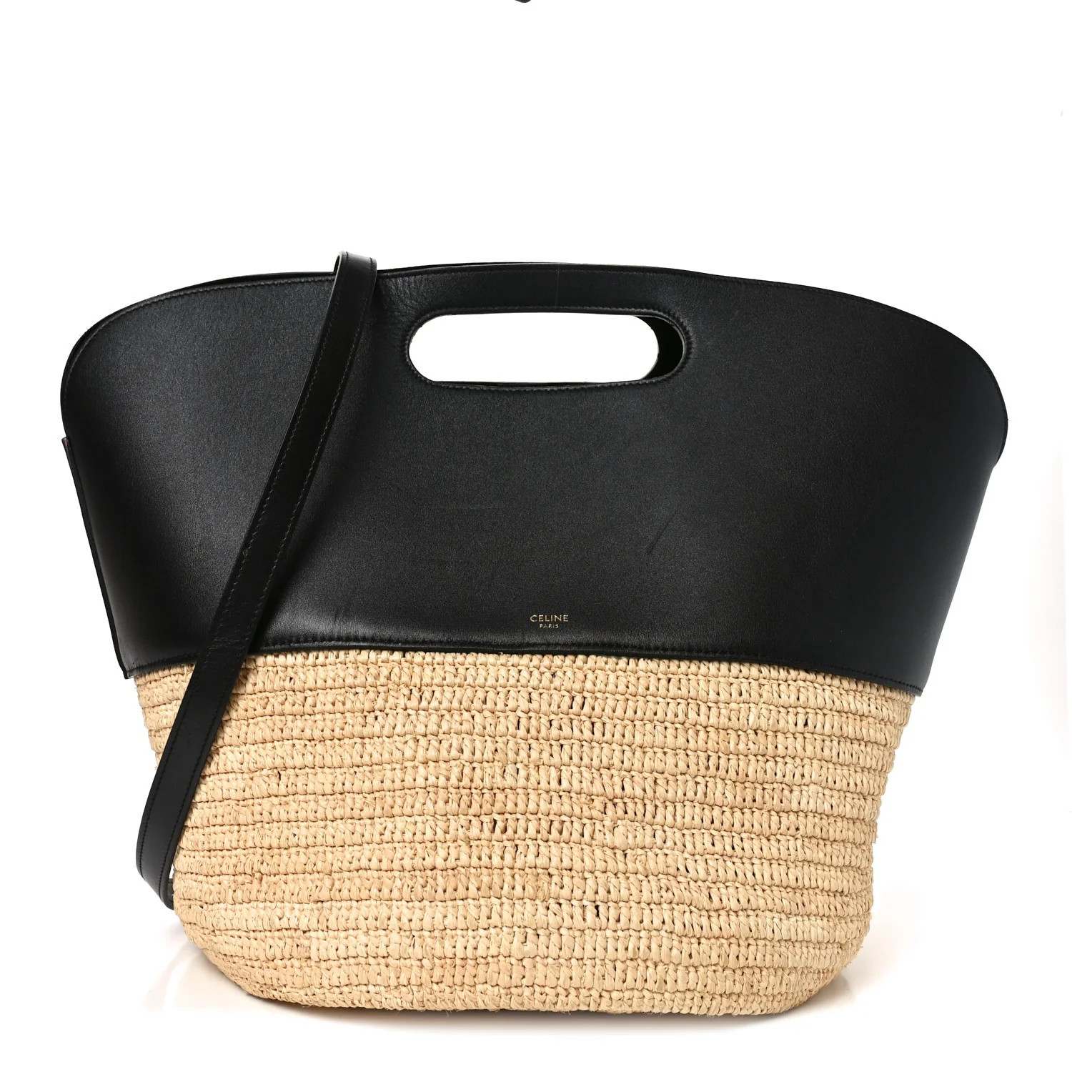 Raffia Calfskin Basket Bag Natural Black | FASHIONPHILE (US)