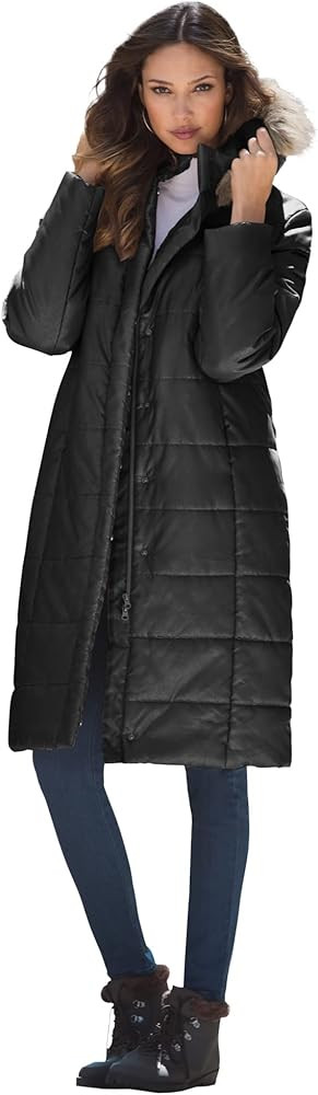 Roaman's Women's Plus Size Mid-Length Quilted Puffer Jacket | Amazon (US)