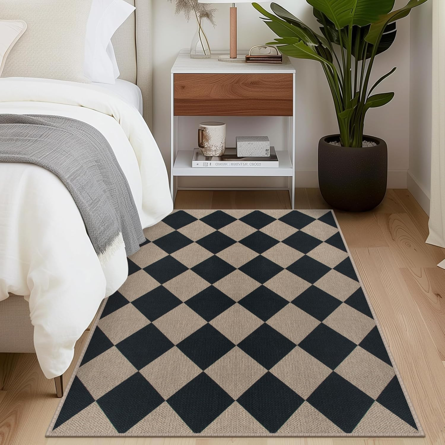 Easy Jute Checkered Area Rug, 3x5 Indoor Outdoor Entryway Rug Washable Black Modern Diamond Kitch... | Amazon (US)