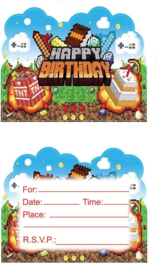 LEOWEST 20pcs PixelMinecraft Birthday Invitations,PixelMinecraft Party Invitations Birthday Party... | Amazon (US)