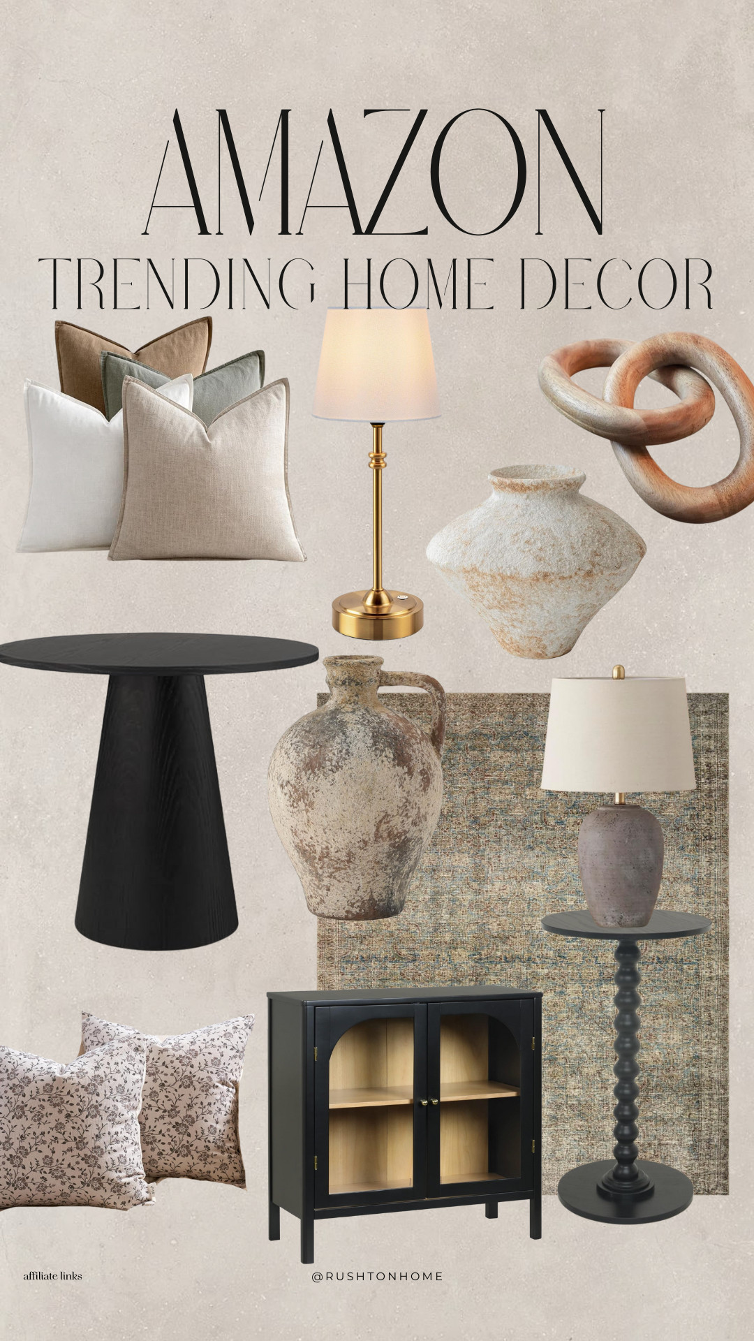 Amazon home decor, trending home finds, neutral living room ideas, modern minimalist style, Amazon decor favorites, black pedestal table, ceramic vases Amazon, gold lamp Amazon, modern accent cabinet, textured throw pillows, earthy home tones, cozy modern home, interior styling Amazon finds, organic modern decor, neutral home trends 2025 

 #LTKHome #LTKStyleTip