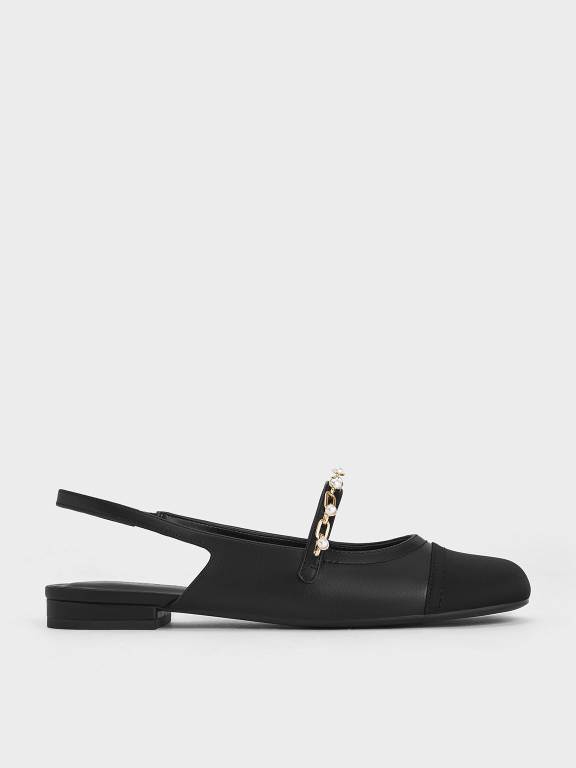 Black Rio Beaded Chain-Link Slingback Flats | CHARLES & KEITH | Charles & Keith US