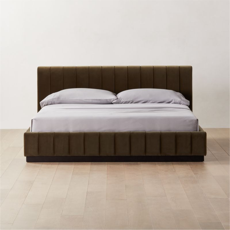 Forte Channeled Green Velvet King Bed + Reviews | CB2 | CB2