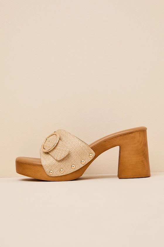 Joplin Beige Raffia Platform Slide Sandals | Lulus