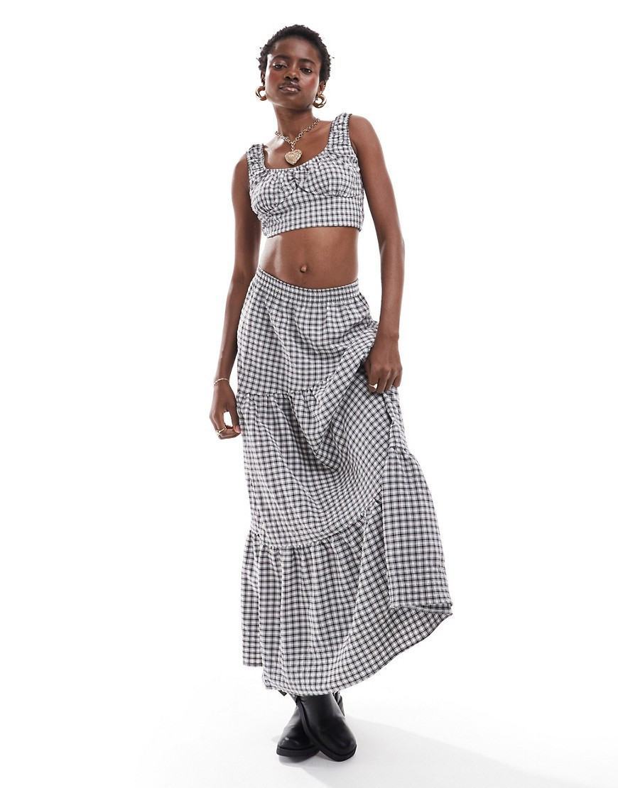 Reclaimed Vintage maxi tiered skirt co-ord in black gingham | ASOS (Global)