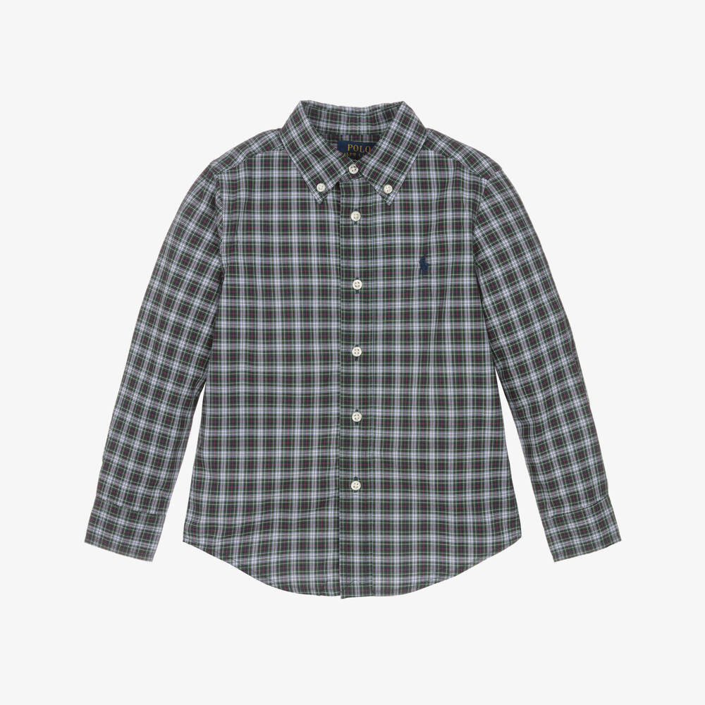 Ralph Lauren Boys Green & Purple Checked Cotton Shirt | Childrensalon