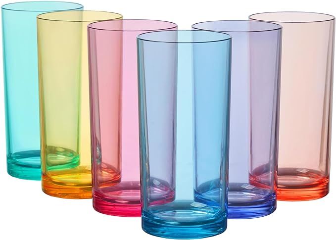 US Acrylic Classic Plastic Reusable Drinking Glasses (Set of 6) 16oz Water Cups Assorted Colors |... | Amazon (US)