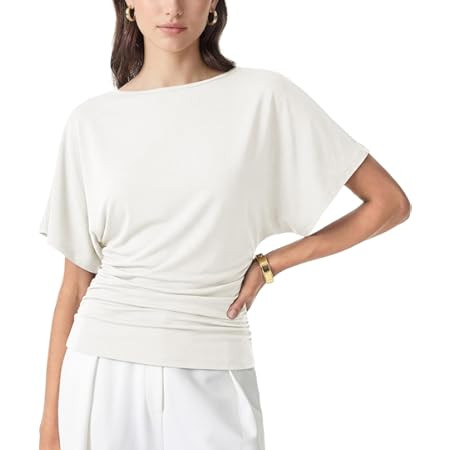 SeeLuNa Women Cinched Waist Shirts Stretchy Dolman Sleeve Boat Neck Knit Top Trendy Streetwear Ou... | Amazon (US)