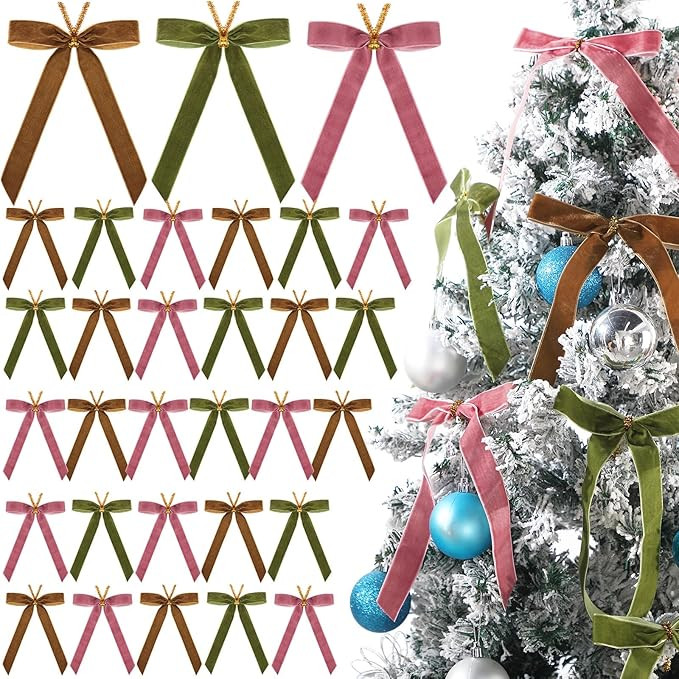 Riceshoot 30 Pcs 6 x 8 Inches Velvet Christmas Bow, Rustic Crafts Gift Bows for Christmas Tree, C... | Amazon (US)