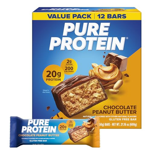 Pure Protein Chocolate Peanut Butter Protein Bars, 20g Protein, 12 Ct | Amazon (US)