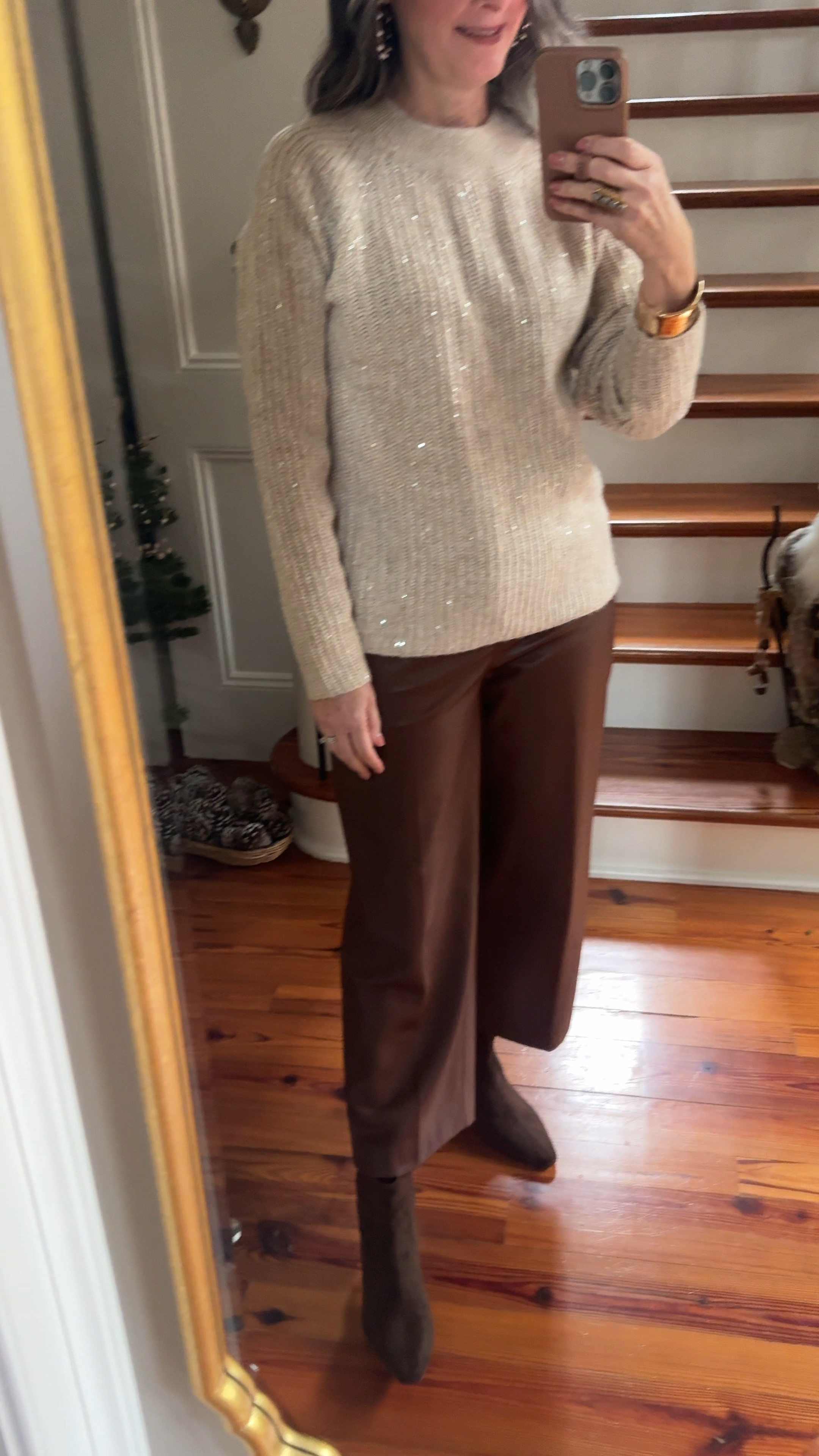 I wore these Chico’s faux leather wide leg crops several times on our recent cruise. They are so comfortable and come in many colors! On sale! Wearing a .5 in pants, small in sweater. I sized up 1/2 size in boots + went with a wide (I’m not a wide) but this comfortably allows me to wear socks! #belk #chicos 

#LTKstyletip #LTKsalealert #LTKover40