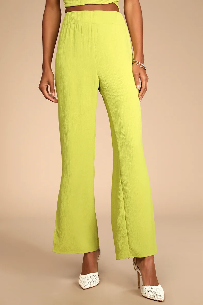 Follow the Breeze Lime Green High-Waisted Wide-Leg Pants | Lulus (US)