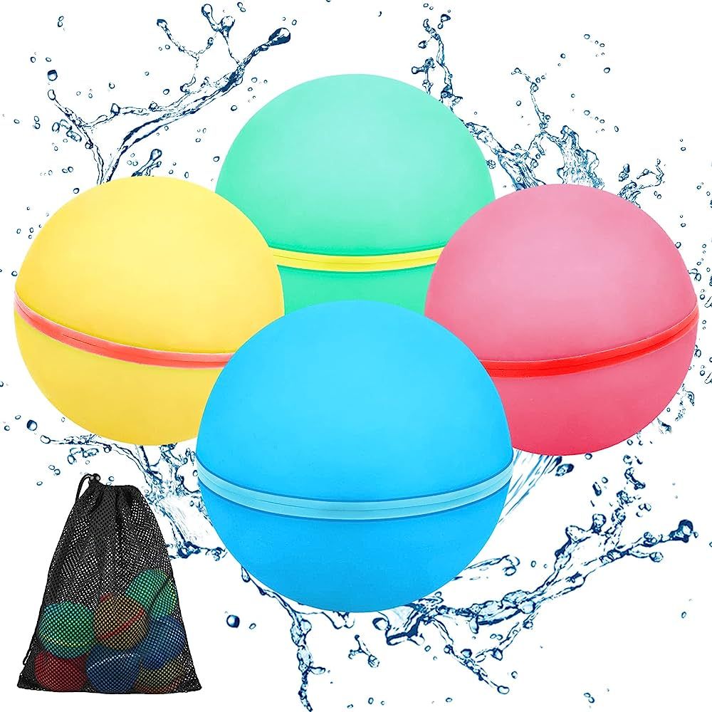 Reusable Water Balloons Refillable Water Bomb, Soft Silicone Water Balls with Mesh Bag, Quick Fil... | Amazon (US)
