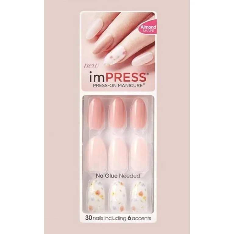 Kiss imPress Press-On Almond Shaped Nails 80056 Born to Flex (Flower Design Accent Nails) | Walmart (US)