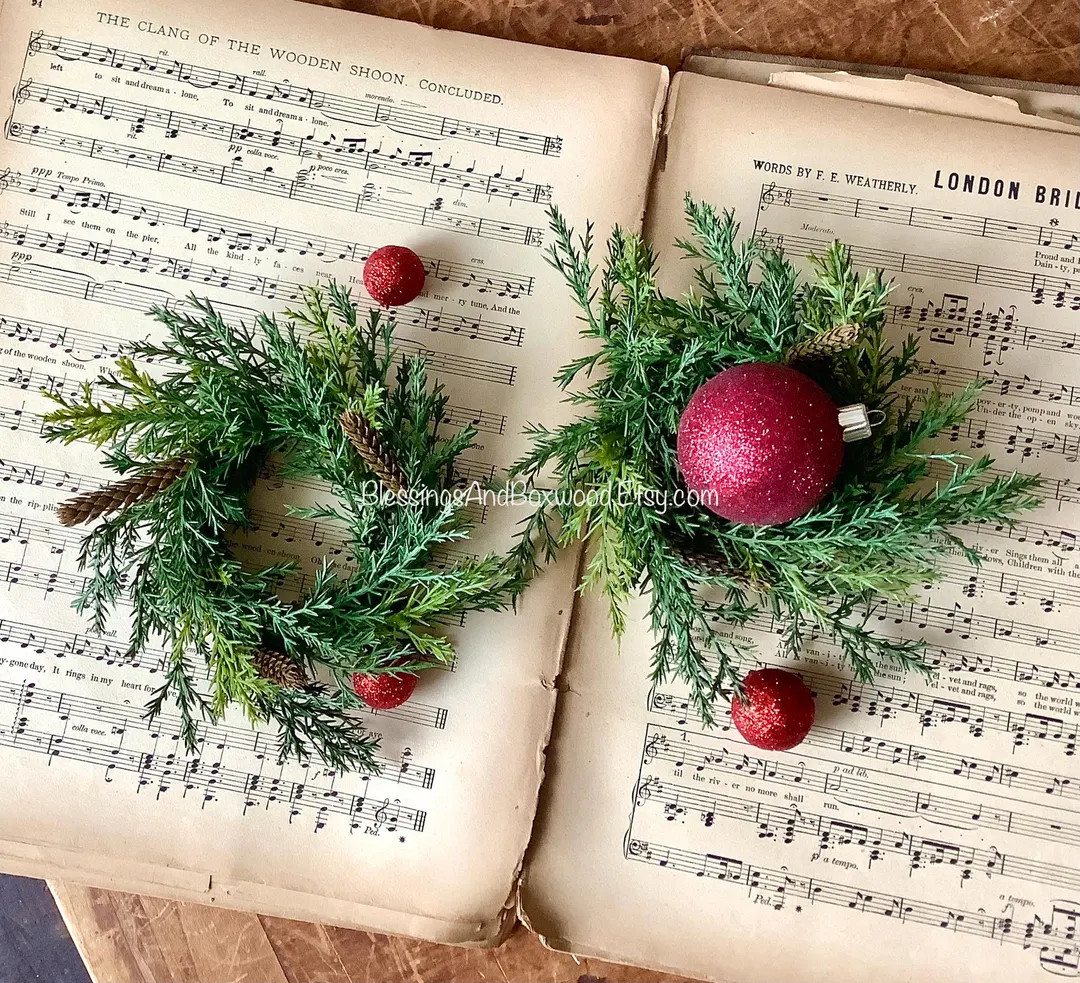 XS Christmas Taper Candle Rings, Juniper Candle Ring, Candelabra Wreath Rings, Chandelier Candle ... | Etsy (US)