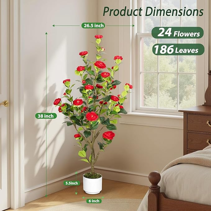 Artificial Camellia Tree 4FT – Nearly Natural Faux Plants Indoor, with Easy Assembly, Low Maint... | Amazon (US)