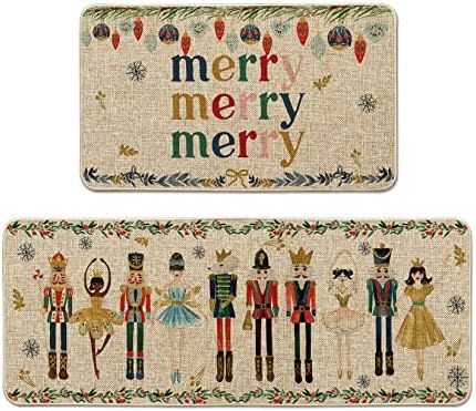 Atoid Mode Watercolor Nutcrackers Merry Christmas Decorative Kitchen Mats Set of 2, Home Party Lo... | Amazon (US)