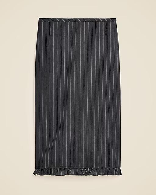 Ruffle-trim pencil midi skirt in pinstripe wool blend | J. Crew US