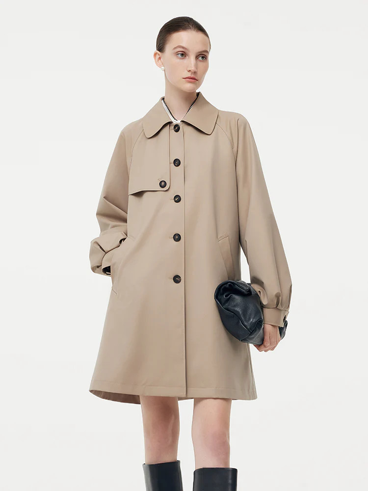 Worsted Wool Blend Waterproof Women Trench Coat | GOELIA