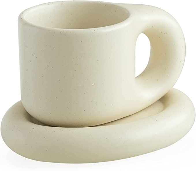 Chubby Funny Coffee Mug, Novelty Cute Cup and Saucer, Matte Crème, 9 oz | Amazon (US)