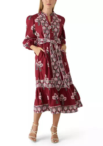 Petite Long Sleeve Midi Split Neck Dress | Belk