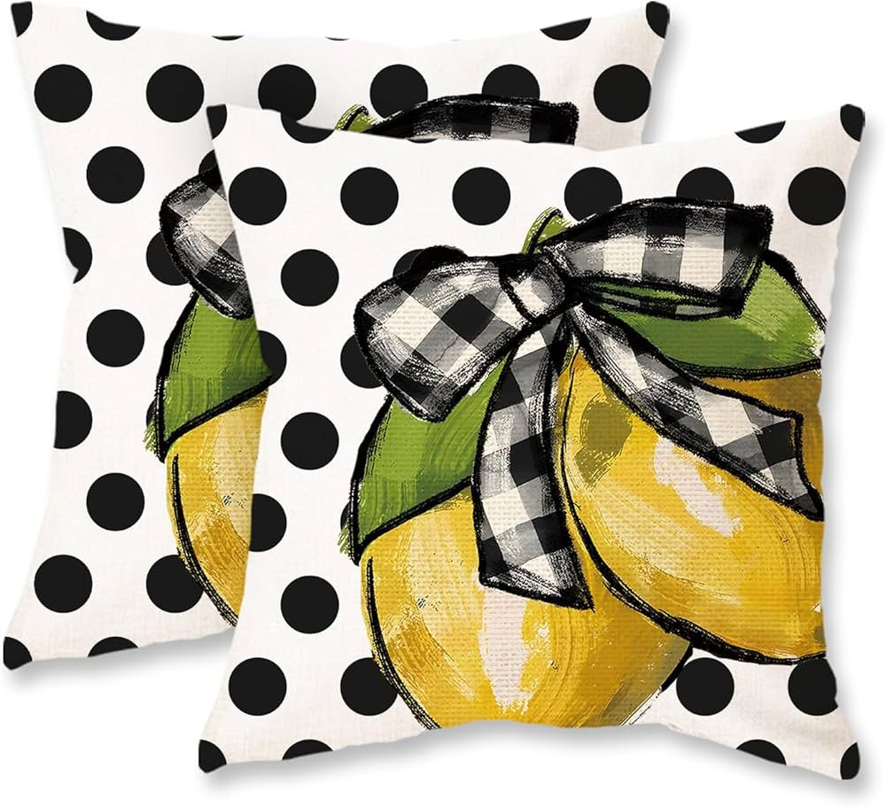 TAJWE Summer Lemon Pillow Covers 18x18 Set of 2 Farmhouse Dots Outdoor Decorative Cushion Cases f... | Amazon (US)