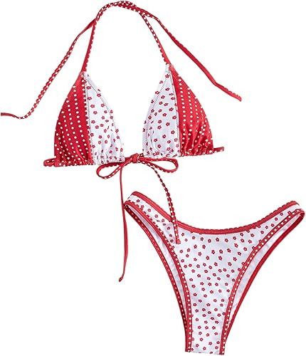 WDIRARA Women's Floral Polka Dots Bikini Sets Triangle Halter String Swimsuit 2 Piece Bathing Sui... | Amazon (US)