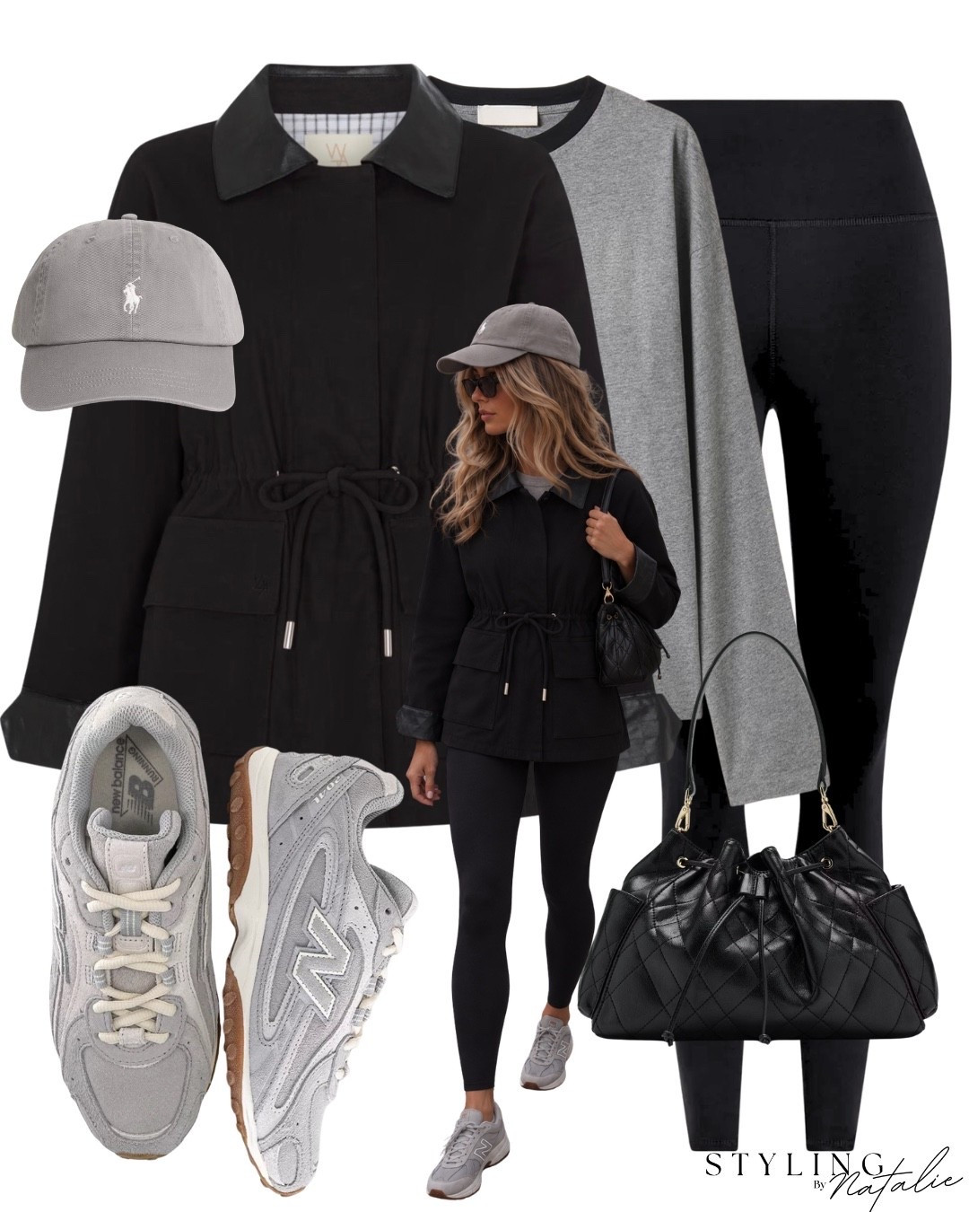 Barn jacket with drawstring waist, black leggings, new balance trainers, grey long sleeve tshirt, black bucket bag and Ralph Lauren cap.
Autumn outfit, fall outfit. Cinched waist jacket, casual everyday look @watthebrand

#LTKuk #LTKautumn #LTKFashionMonth