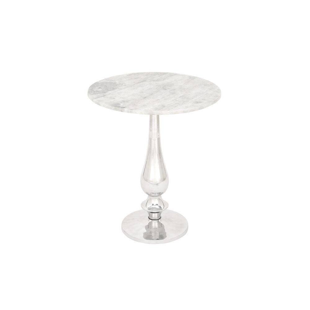 White Marble Round Accent Table with Silver Aluminum Pedestal Stand | The Home Depot