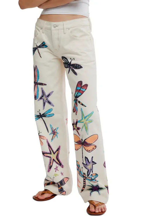 Free People Tennessee Trompe L'Oeil Print Jeans in Dragonfly at Nordstrom, Size 24 | Nordstrom
