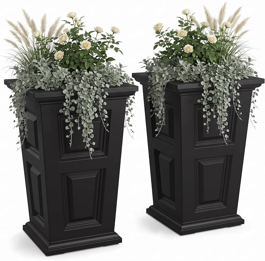 Mayne Newhaven 24in Self-Watering Tall Square Planter, Black, 2-Pack | Amazon (US)