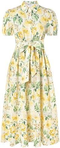 GRACE KARIN Women's 2026 Summer Floral Flowy Dresses Boho Tie Belt Short Puff Sleeve A Line Maxi ... | Amazon (US)