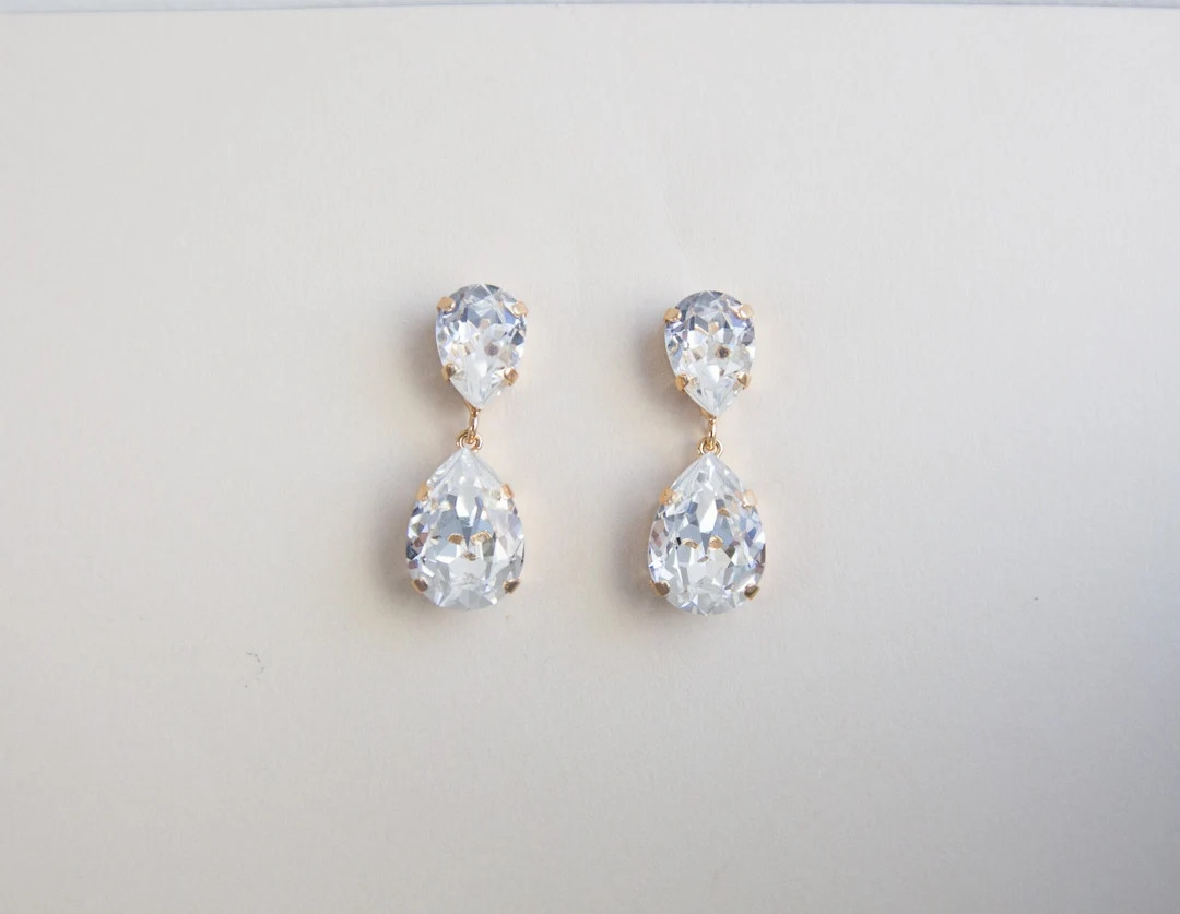 Bridesmaid Gift Crystal Drop Down Earrings Bridal Party - Etsy | Etsy (US)