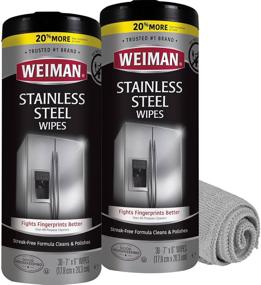 Weiman Stainless Steel Cleaner and Polish Wipes Bundle with Microfiber Cloth-Removes Fingerprints... | Amazon (US)