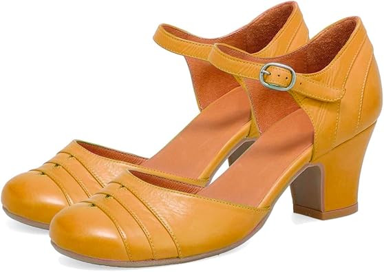 MOOMMO Women Vintage Chunky Low Heel Mary Jane Shoes Pumps Round Closed Toe Cut-out Dress Sandals... | Amazon (US)