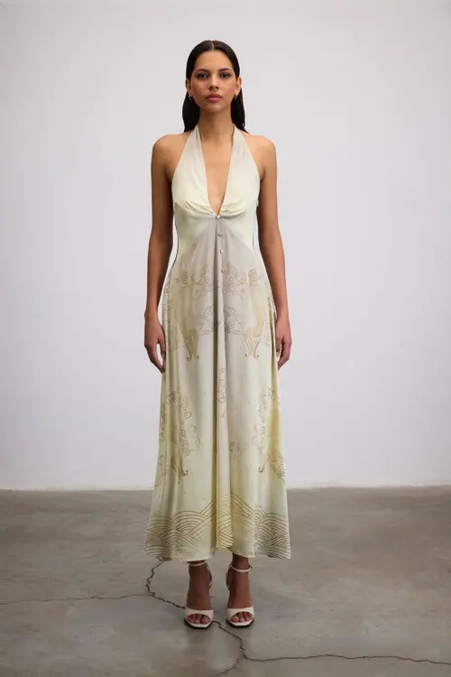 Je Te Veux Golden Koi Maxi Dress With Crystal Hem at Nordstrom, Size X-Small | Nordstrom