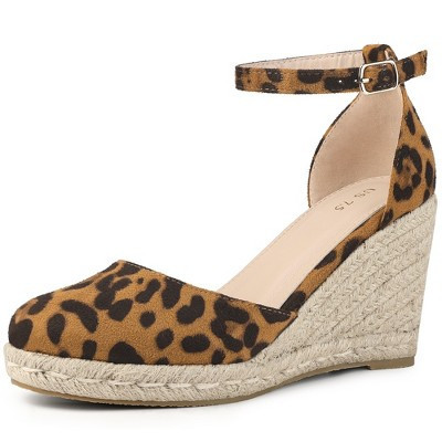 Perphy Women's Platform Espadrilles Closed Toe Buckle Strap Wedges Heel Sandals 7 Leopard | Target