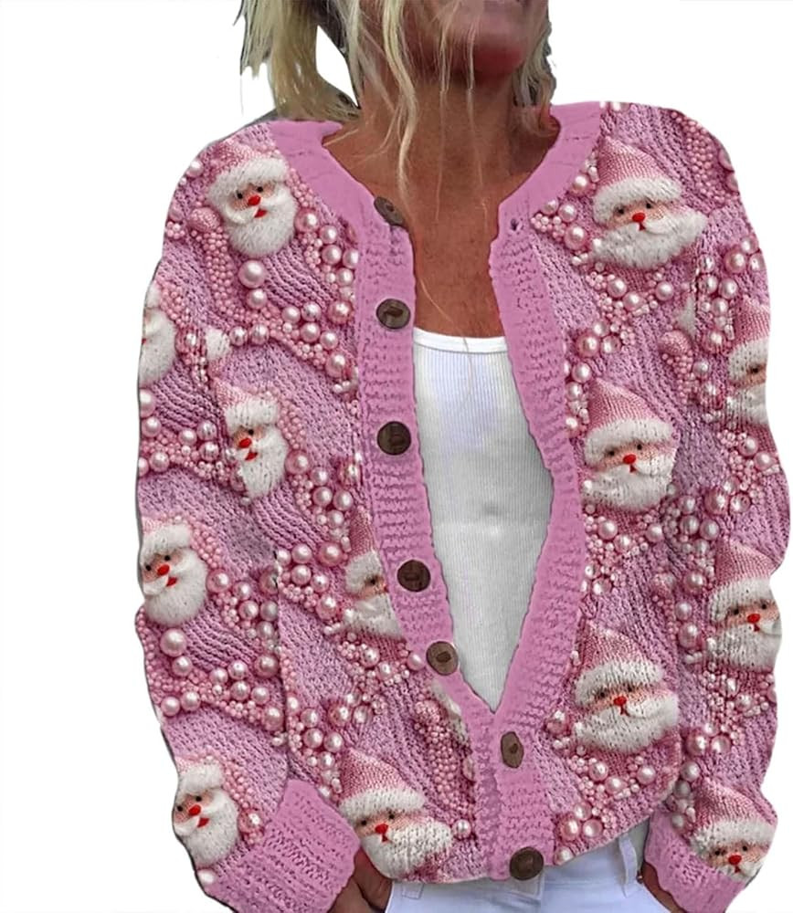 Christmas Cardigan Sweaters for Women 2025 Funny Xmas Open Front Button Down Cardigans Winter Lon... | Amazon (US)