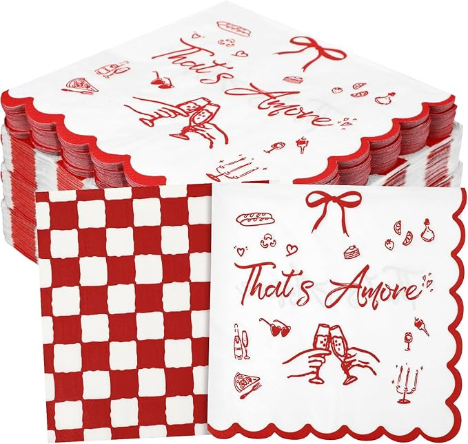 Tinlade 100 Pcs That's Amore Themed Party Decor That's Amore Bow Paper Napkins Disposable 50 Ging... | Amazon (US)