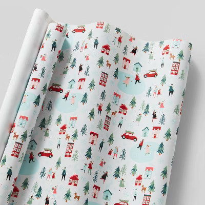 55 sq ft Winter Village Scene Gift Wrap White - Wondershop™ | Target