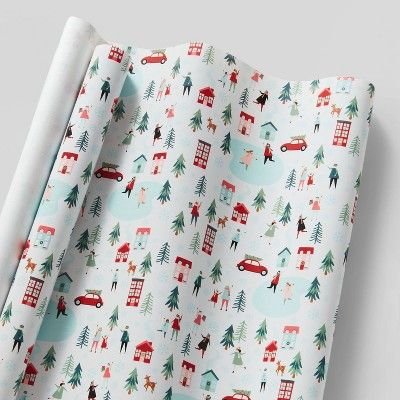 55 sq ft Winter Village Scene Gift Wrap White - Wondershop&#8482; | Target