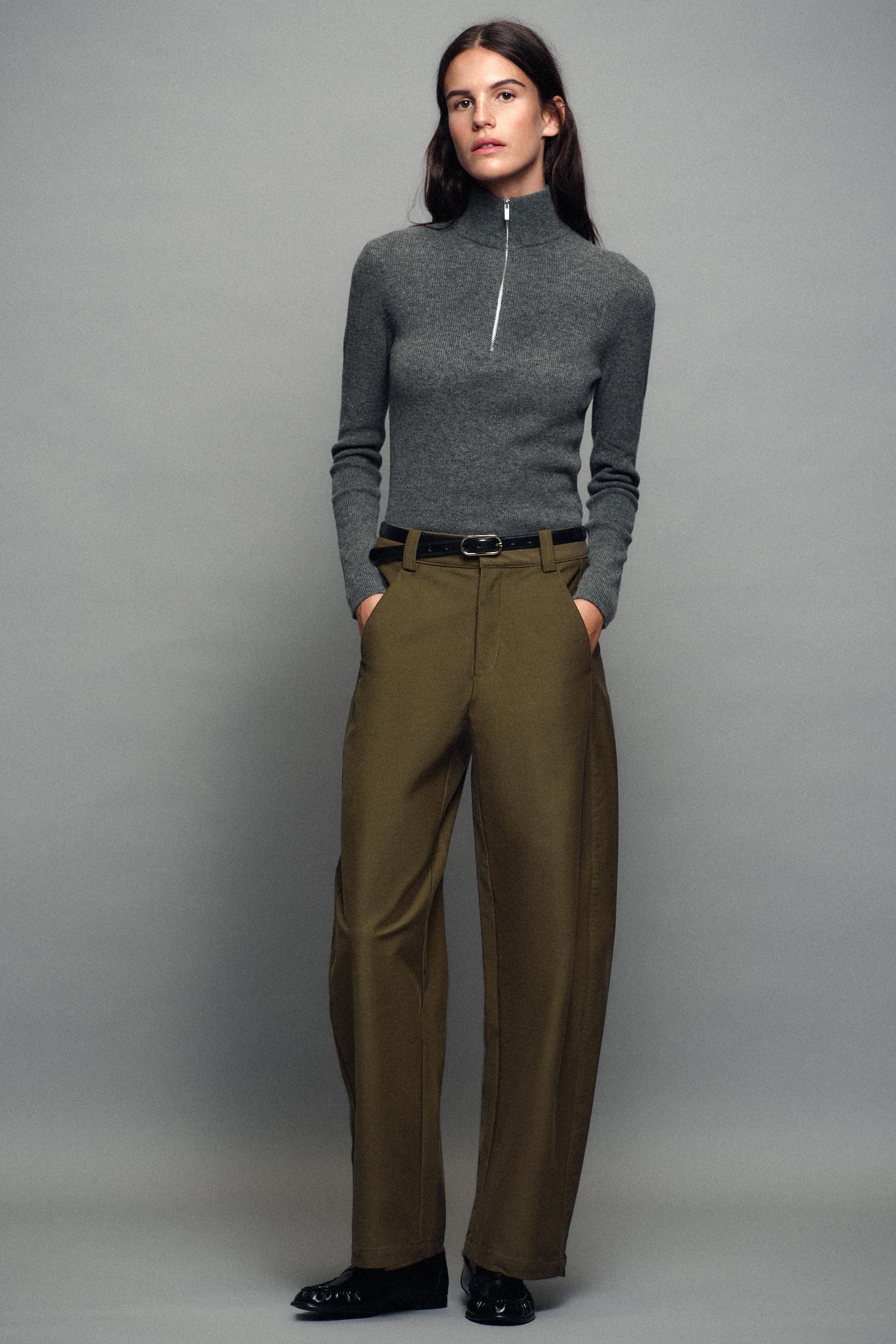 Zara - 100% Wool Zip-Up Jumper - Mid-Grey - L - Woman | Zara UK