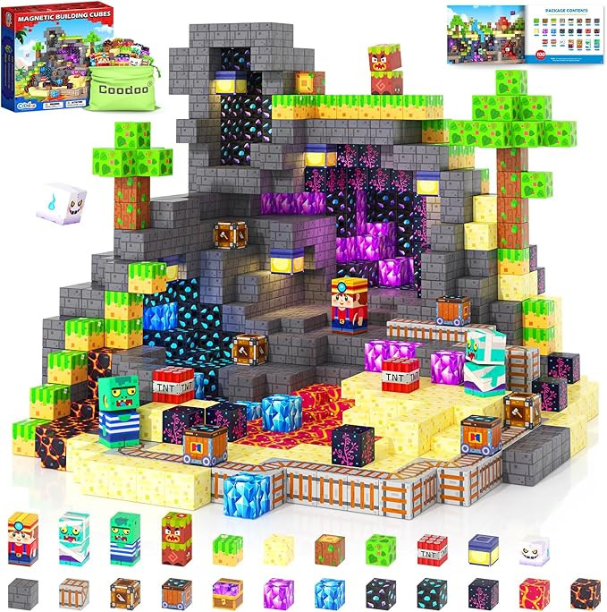 Coodoo Magnetic Blocks, Build Mine Magnet World Set for Kids Ages 4-8, Magnetic Tiles Toddler Out... | Amazon (US)