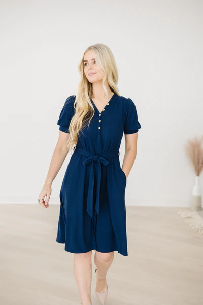 MW Anywhere Ribbed Henley Dress in Navy | Merrick White