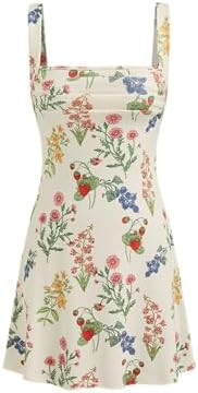 CIDER Summer Floral Dress for Women Cute Mini Sun Dress Square Neck Sleeveless Ruched Cocktail Dr... | Amazon (US)