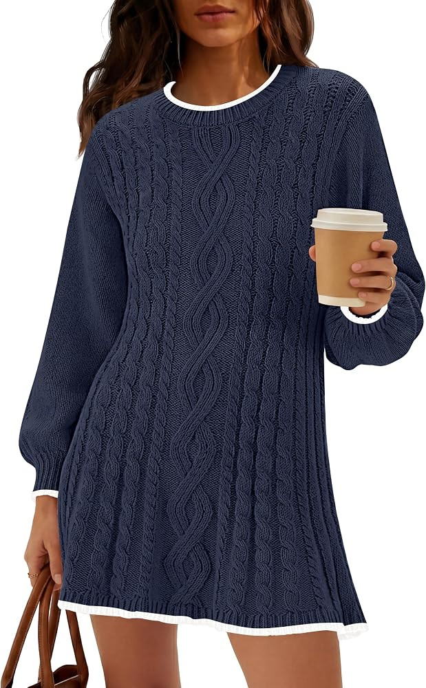 Womens Cable Knit Sweater Dress Long Sleeve Crew Neck Dresses | Amazon (US)
