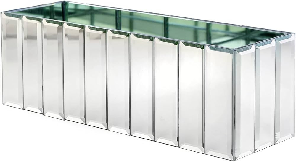 Serene Spaces Living Low Gatsby Mirror Strip Vase – Great Gatsby Inspired Luxe Glass Vase with Bevel Edged Mirror Strips, Use for Home Décor, Event Centerpieces, 12” L x 4” W x 4” H, (Pack of 1) | Amazon (US)