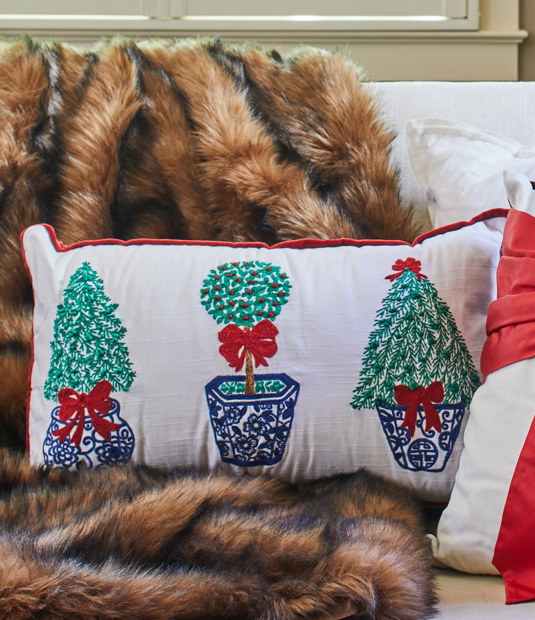 x Mrs Southern Social Embroidered Topiary Lumbar Pillow | Dillard's