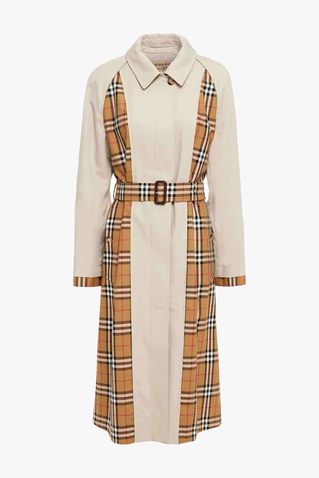 Paneled checked cotton-gabardine trench coat | The Outnet (UK and Europe)