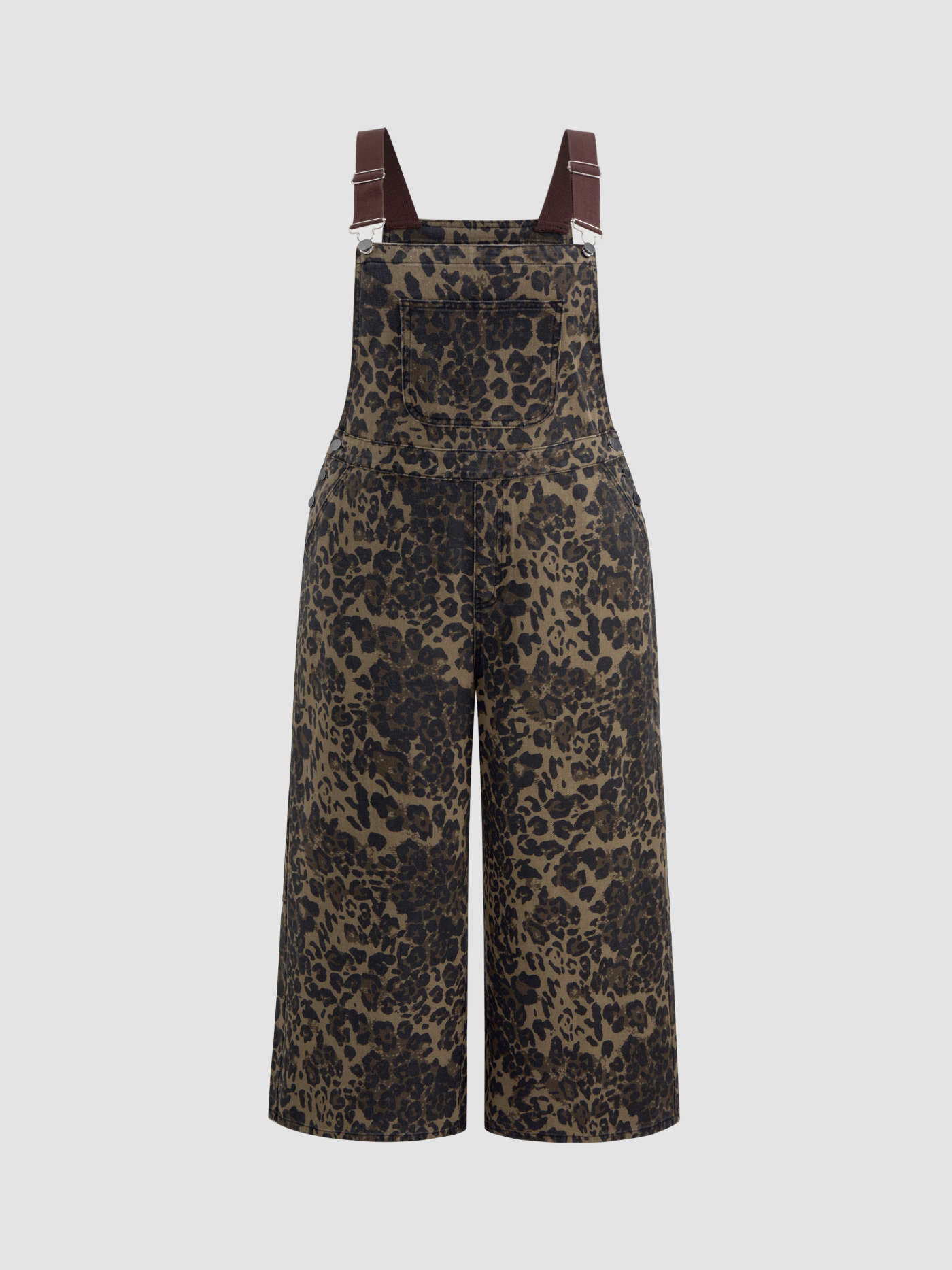 Denim Leopard Button Pocket Wide Leg Jumpsuit Curve & Plus | Cider
